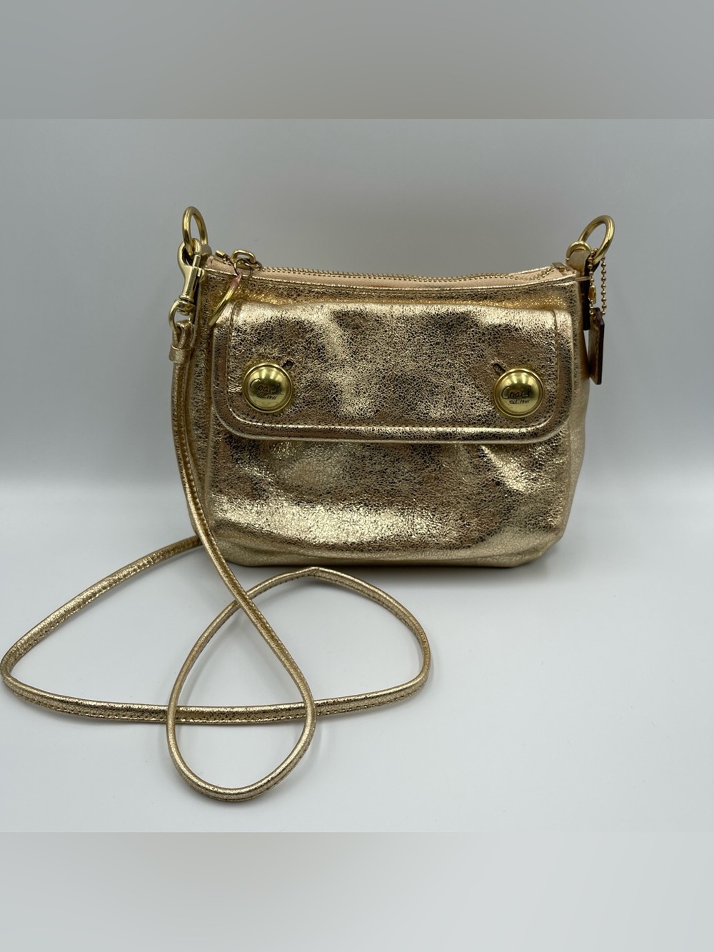 Coach Vintage Poppy Gold Metallic Leather Crossbody Purse